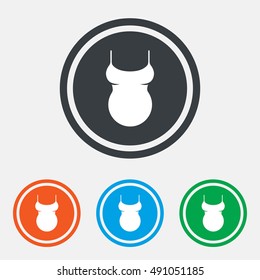 Pregnant woman shirt sign icon. Maternity symbol Graphic design web element. Flat maternity symbol on the round button. Vector