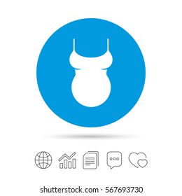 Pregnant woman shirt sign icon. Maternity symbol Copy files, chat speech bubble and chart web icons. Vector