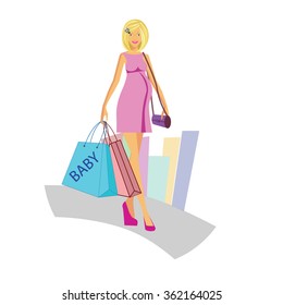 Pregnant woman with shopping bags illustration