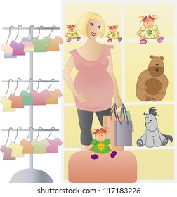 Pregnant woman shopping for her new baby.