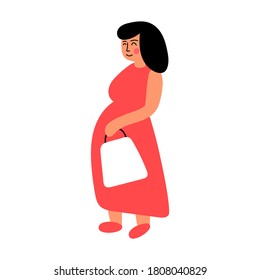 Pregnant woman shopping. Illustration on white background.