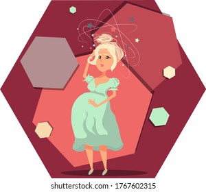 Pregnant woman is sick. Vector illustration. Dizziness in pregnancy.
