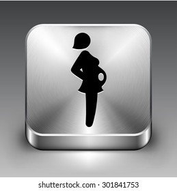 Pregnant Woman Side View on Silver Square Button