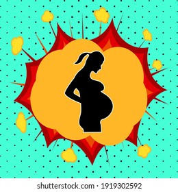 Pregnant woman sign, pop art explosion, vector illustration