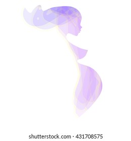 Pregnant woman silhouette abstract turquoise blue subtle colors. 