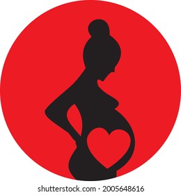 Pregnant Woman Silhouette In Black And Red With Heart Logo Type Illustrator 