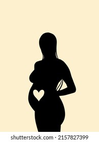 Pregnant woman silhouette. Black and white vector illustration.
