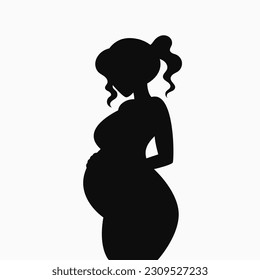 Pregnant woman silhouette. Black and white logo. Vector illustration