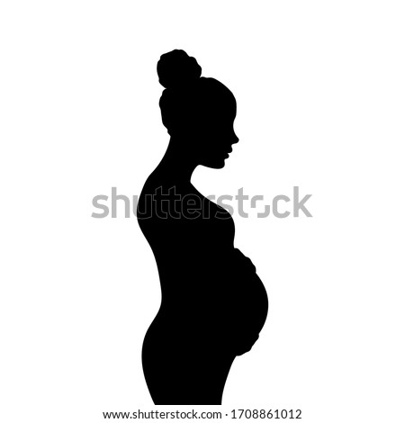 Pregnant woman silhouette. Black and white vector illustration.
