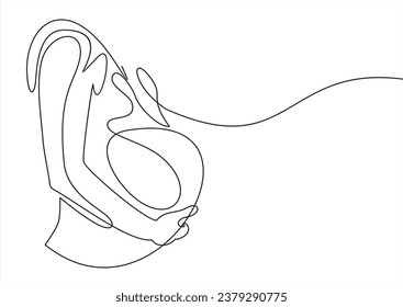 Pregnant Woman Silhouette Continuous One Line Drawing. Female Elegant Silhouette Linear Drawing. Vector Illustration Minimalistic Style for Modern Design: Prints, Wall Art, Posters, Social Media.