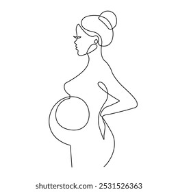 Dibujo continuo de una línea de la silueta de la mujer embarazada. Ilustración minimalista del dibujo de la sola línea del concepto del embarazo para el Diseño gráfico moderno. Vector 10.