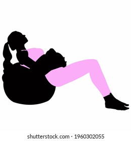 Pregnant woman, silhouette. Gymnastics with a ball for the future mother. Vector illustration.