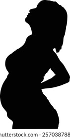 Pregnant woman silhouette, holding her back, experiencing back pain during pregnancy.