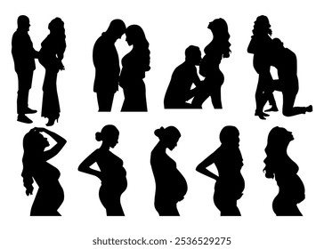 Pregnant Woman Silhouette isolated on white. Pregnant Couple Silhouette. Vector illustration