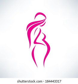 pregnant woman silhouette, isolated vector symbol