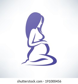 pregnant woman silhouette, isolated vector symbol