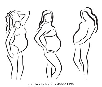 pregnant woman silhouette, isolated vector symbol
