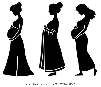 Pregnant Woman Silhouette: Maternity Concept, Expecting Mother, Flat Vector Illustration