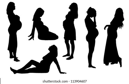 Pregnant Woman Silhouette on white background