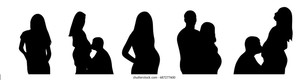 Pregnant Woman Silhouette on white background. Loving men and women wait a child. Photo shoot 