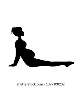 Pregnant woman silhouette practicing yoga stretching fitness isolated on white background