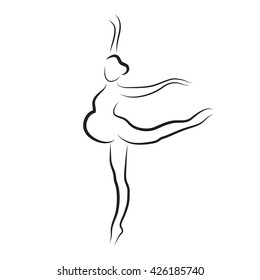 pregnant woman silhouette, sketch,  isolated vector symbol