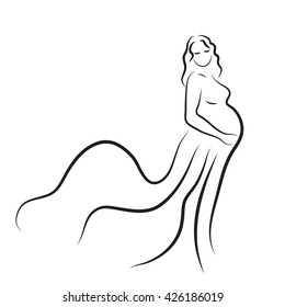 pregnant woman silhouette, sketch,  isolated vector symbol