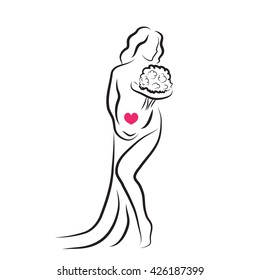 pregnant woman silhouette, sketch,  isolated vector symbol