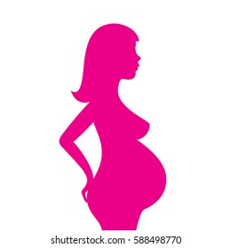 Pregnant woman silhouette vector icon illustration isolated on white background. Pregnant girl shape