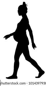 Pregnant woman silhouette vector, isolated on white background. Pregnant girl walking cross the street. Elegant pregnant lady active life. Health care activity outdoor.
