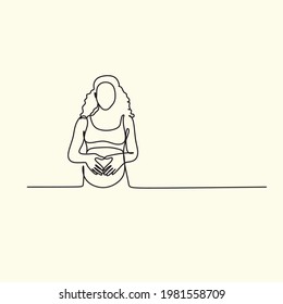 Pregnant woman single continuous line art. Medicine health care pregnancy healthy silhouette holding belly headline concept design one sketch outline drawing white vector illustration