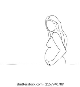 Pregnant woman single continuous line art. Vector illustration