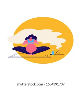A pregnant woman sits in a lotus position and meditates. Concept of a healthy pregnancy. Flat modern design. Vector.