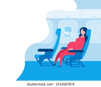 Pregnant woman sitting in an airplane seat.