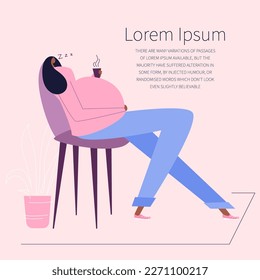 The pregnant woman sitting on a chair and sleeping. New mom often has discomfort, sleepiness,   and tiredness. Pregnancy has the symptoms. 