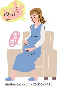 Pregnant woman sitting on sofa feels fetal movement