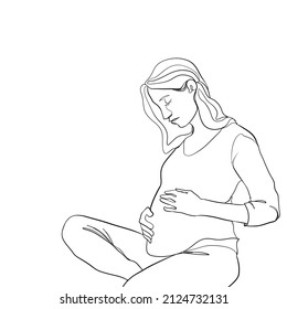 pregnant woman sitting and stroking her belly, continuous shedding