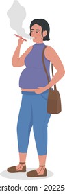 Pregnant woman smoking semi flat color vector character. Full body person on white. Increasing health problems risk isolated modern cartoon style illustration for graphic design and animation