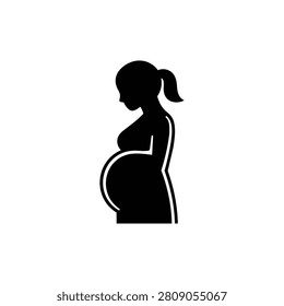Pregnant woman solid icon with belly silhouette for maternity, pregnancy care, parenthood, newborn planning and baby theme