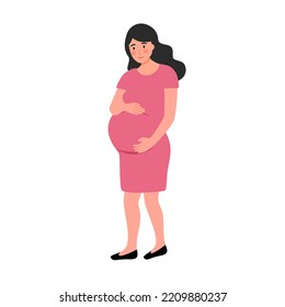 Pregnant woman standing character in flat design on white background.