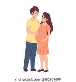 Pregnant woman standing with father vector illustration with flat style.
