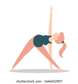 Pregnant woman standing in triangle pose vector isolated. Warrior position. Healthy and active lifestyle. Lady expecting baby.
