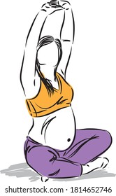 pregnant woman stretching raising arms vector illustration