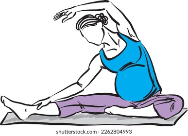 pregnant woman stretching in yoga mat work out fitness vector illustration