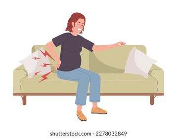 Pregnant woman struggling with lower back pain semi flat color vector character. Editable figure. Full body person on white. Simple cartoon style spot illustration for web graphic design and animation