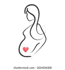 A Pregnant Woman stylised symbol. Hand drawn style logo icon female pregnancy, motherhood, maternity. Pregnant girl with belly. Isolated vector illustration for brochure, healthcare poster, banner 