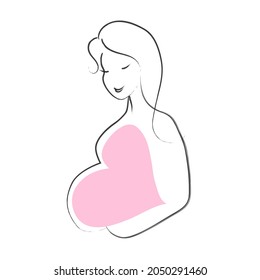 A Pregnant Woman stylised symbol. Hand drawn style logo icon female pregnancy, motherhood, maternity. Pregnant girl with belly. Isolated vector illustration for brochure, healthcare poster, banner