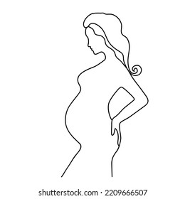 A Pregnant Woman stylised symbol. Hand drawn style logo icon female pregnancy, motherhood, maternity. Pregnant girl with belly. Isolated vector illustration for brochure, healthcare poster, banner