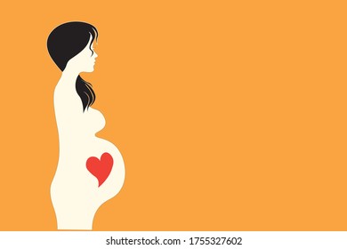 Pregnant woman stylized silhouette, mother care icon. Vector illustration. Conception pregnancy and love to the child, baby.
