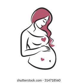 Pregnant woman stylized silhouette, mother care icon. Vector illustration